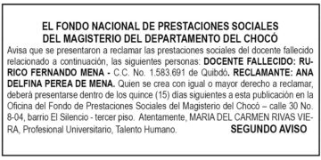 Edicto 2do. aviso Rurico Fernando Mena