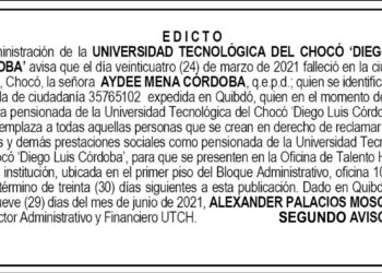 Edicto 2do. aviso Aydee Mena Córdoba