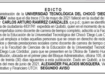 Edicto 2do. aviso Carlos Arturo Ramírez Cañizalez