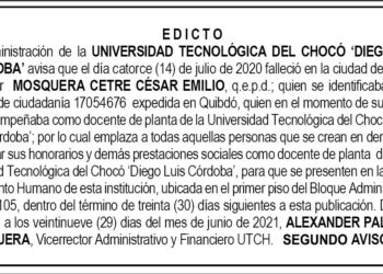 Edicto 2do. aviso César Emilio Mosquera Cetre