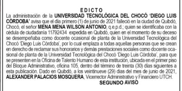 Edicto 2do. aviso Wilson Antonio Mena Mena