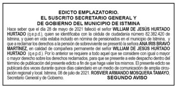Edicto 2do. aviso William de Jesús Hurtado Hurtado