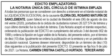 Edicto 3er. aviso Gloria del Rosario Maturín de Sanclemente