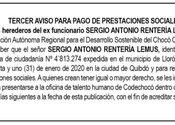Edicto 3er. aviso Sergio Antonio Rentería Lemus