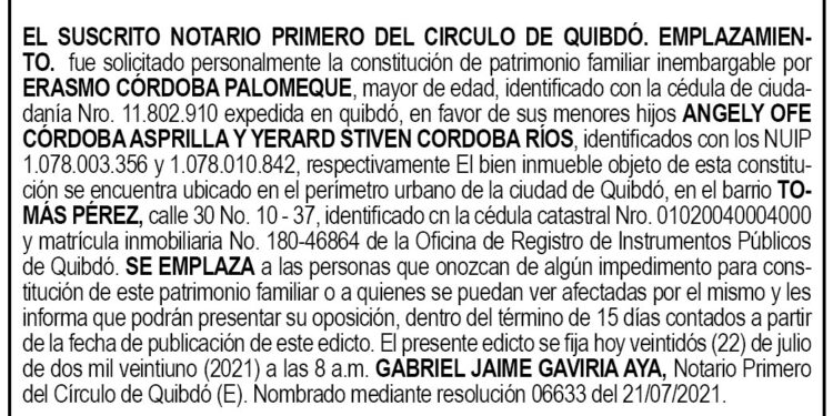 Edicto Erasmo Córdoba Palomeque