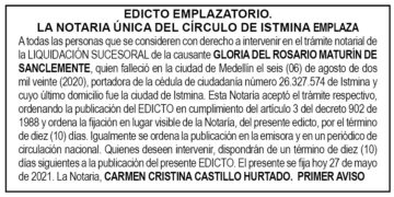 Edicto Gloria del Rosario Maturín de Sanclemente