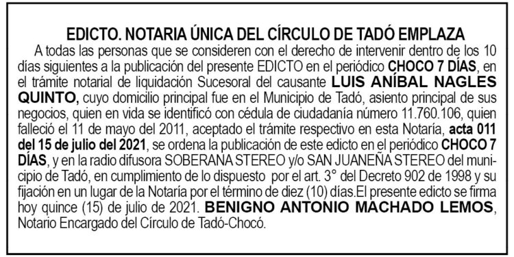 Edicto Luis Aníbal Nagles Quinto