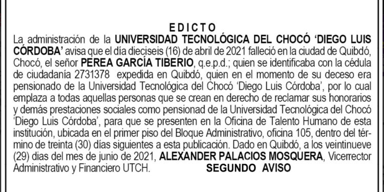 Edicto 2do. aviso Tiberio Perea García