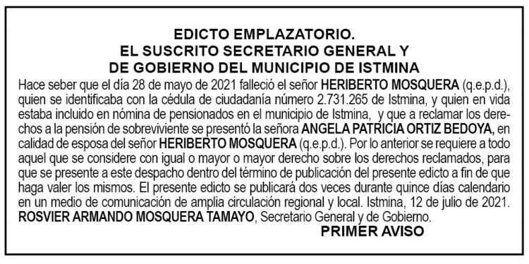 Edicto 1er. aviso Heriberto Mosquera