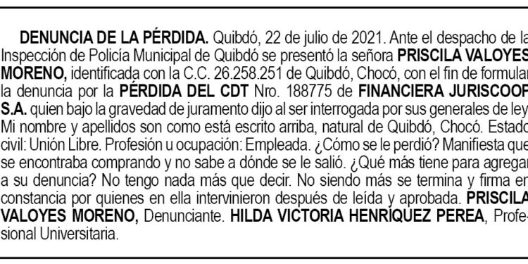 Pérdida CDT. Priscila Valoyes Moreno.