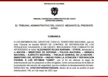 Tribunal Administrativo del Chocó admite demanda de reparación de perjuicios