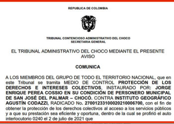 Tribunal admite demanda del personero de San José del Palmar contra el IGAC