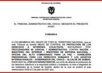 Tribunal Administrativo del Chocó admite demanda de la Procuraduría 86 Judicial I Administrativa