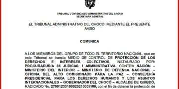 Tribunal Administrativo del Chocó admite demanda de la Procuraduría 86 Judicial I Administrativa