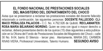 Edicto 2do. aviso Clímaco Peñaloza Palacios