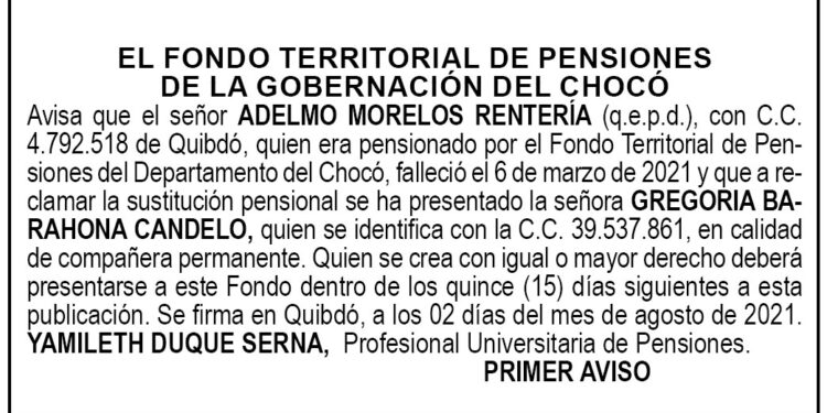 Edicto 1er. aviso Adelmo Morelos Rentería