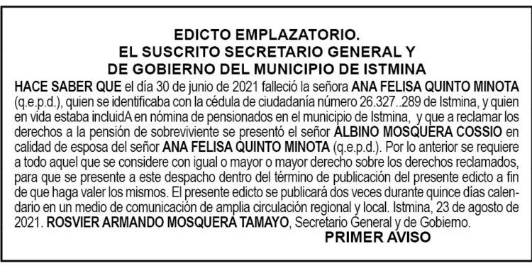 Edicto 1er. aviso Ana Felisa Quinto Minota