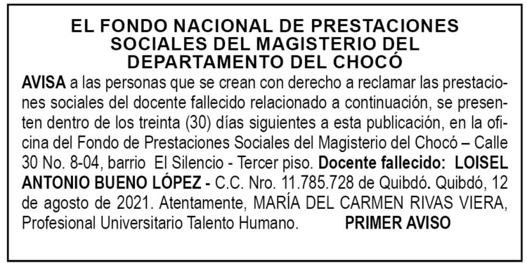 Edicto 1er. aviso Loisel Antonio Bueno López