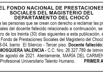 Edicto 1er. aviso Olga Irene Mosquera Valencia