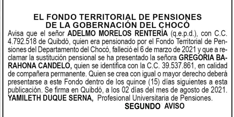 Edicto 2do. aviso Adelmo Morelos Rentería