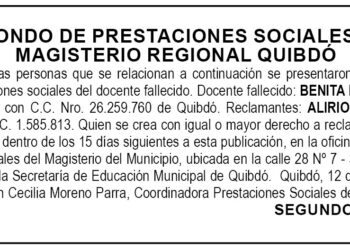 Edicto 2do. aviso Benita Inés Rivas Valencia