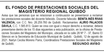 Edicto 2do. aviso Benita Inés Rivas Valencia