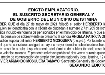 Edicto 2do. aviso Heriberto Mosquera