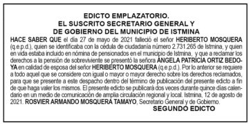 Edicto 2do. aviso Heriberto Mosquera