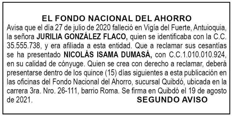 Edicto 2do. aviso Jurilia González Flaco
