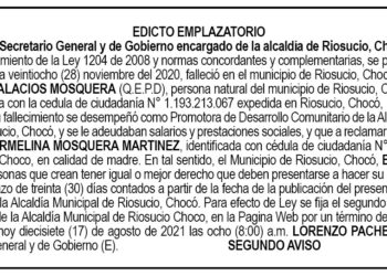 Edicto 2do. aviso Rosmira Palacios Mosquera