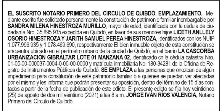Edicto Sandra Milena Hinestroza Murillo
