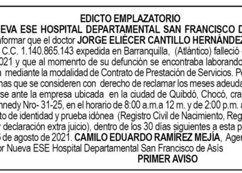 Edicto 1er. aviso Jorge Eliécer Cantillo Hernández