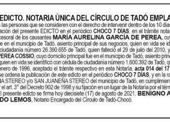Edicto María Aurelina García de Perea y José Benancio Perea Cossio