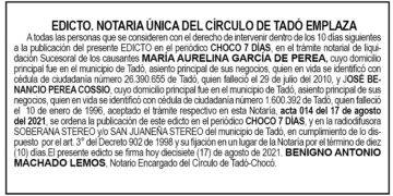 Edicto María Aurelina García de Perea y José Benancio Perea Cossio