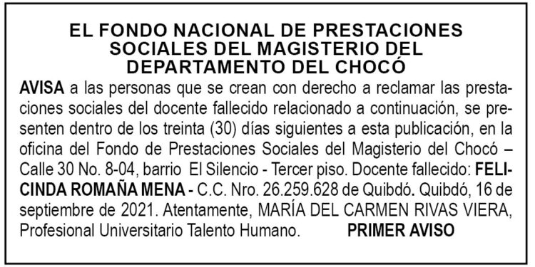 Edicto 1er. aviso Felicinda Romaña Mena