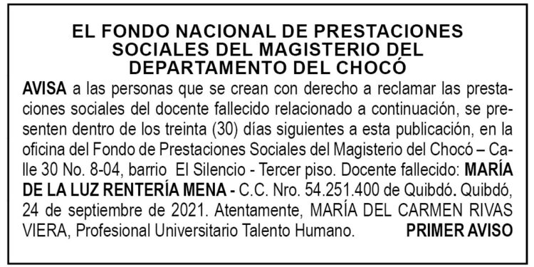 Edicto 1er. aviso María de la Luz Rentería Mena