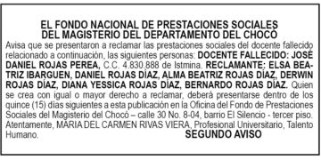 Edicto 2do. aviso José Daniel Rojas Perea