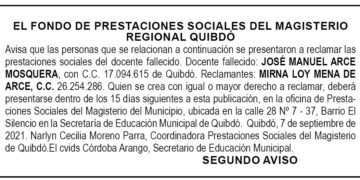 Edicto 2do. aviso José Manuel Arce Mosquera