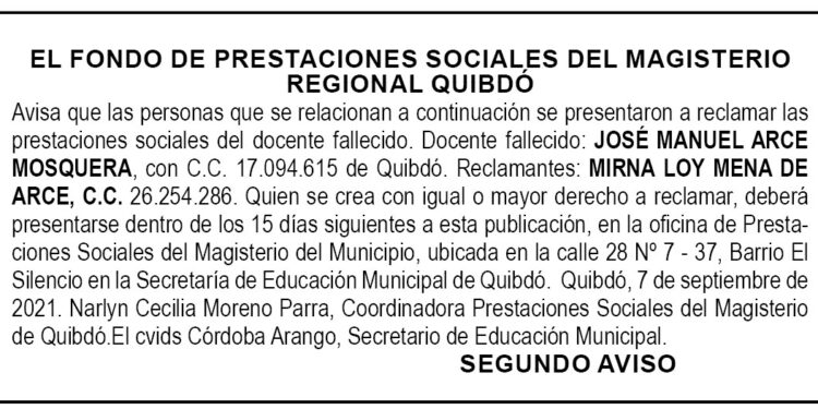 Edicto 2do. aviso José Manuel Arce Mosquera
