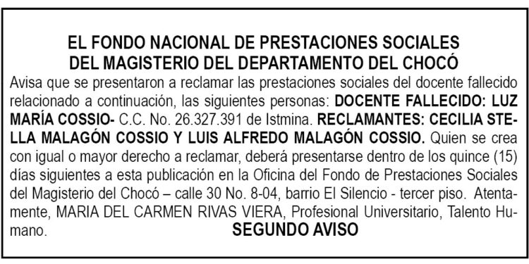 Edicto 2do. aviso Luz María Cossio