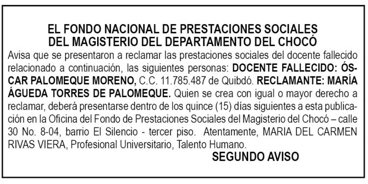 Edicto 2do. aviso Óscar Palomeque Moreno