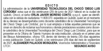 Edicto 2do. aviso Erlin Javier Moreno Conto