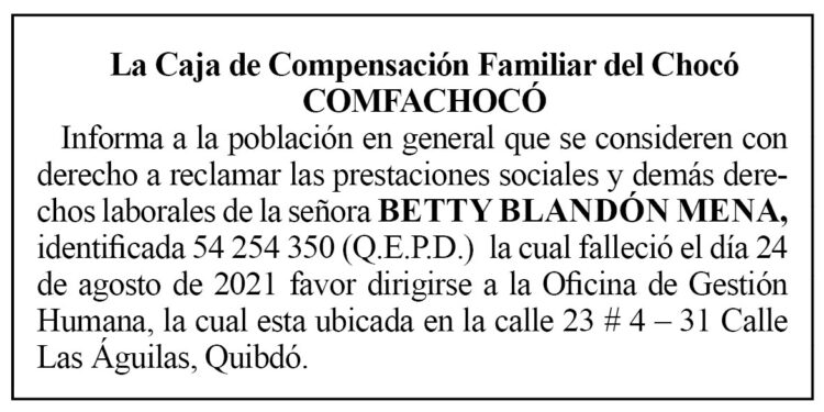 Edicto 1er. aviso Betty Blandón Mena