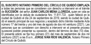 Edicto Juan Carlos Mena Lloreda