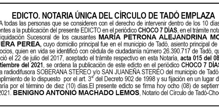 Edicto María Petrona Alejandrina Mosquera Perea