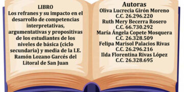 Libro: Los refranes y su impacto en el desarrollo de competencias interpretativas, argumentativas y propositivas de los estudiantes de los niveles de básica (ciclo secundaria) y media de la I.E. Ramón Lozano Garcés del Litoral de San Juan