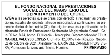 Edicto 1er. aviso Félix Manuel Valoyes López