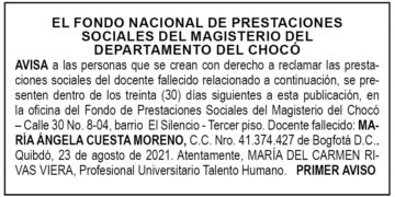 Edicto 1er. aviso María Ángela Cuesta Moreno