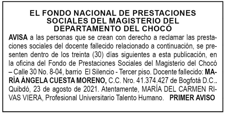 Edicto 1er. aviso María Ángela Cuesta Moreno