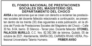 Edicto 1er. aviso Otoniel Palacios Murillo